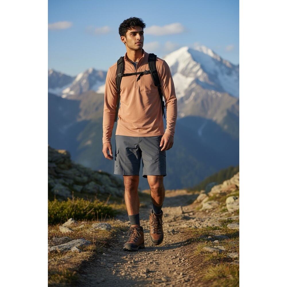 NWT Trunks Men's Voyager 34 Gray Iron Herringbone Cargo Short Gorpcore Outdoor